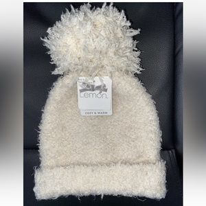 NWT “Lemon” Cozy & Warm Beanie. Wear multiple Ways. O/S Ivory W Pom Pom
